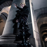 SSN V.05 SNAKE SKIN DENIM DISTRESSED FLARED PANTS - BLACK