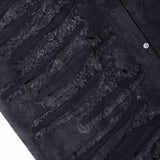 ”Truth“ Printed Distressed Knee Waxed Cloud Work Jorts