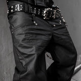 Double Waist Flare Waxed Pants