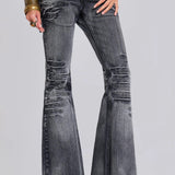 Washed Black Slim Fit Whiskered Flare Jeans