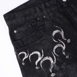 “Lies” Double-Daggers Printed Waxed Cloud Baggy Jeans
