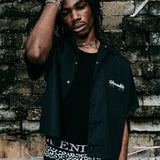 "Cassian" Embroidered Work Shirt in Black