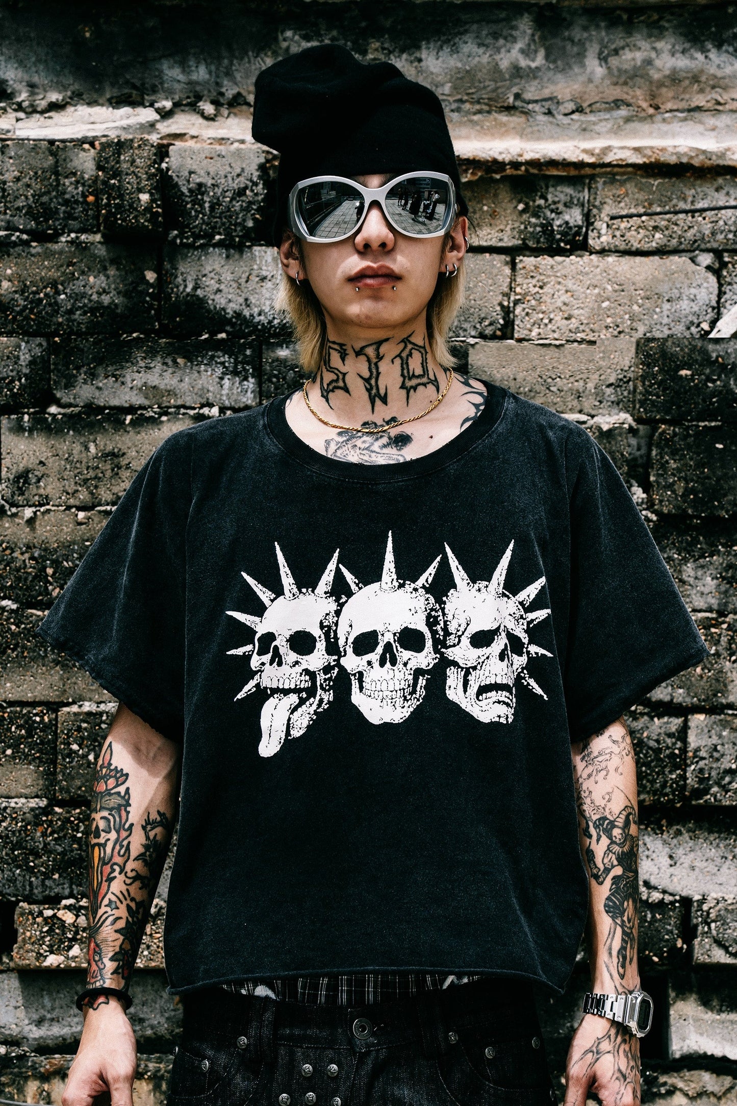 【THOUGHT WE FRIENDS】"Tavius" 3 Faces Loose T-shirt in Washed Black