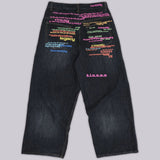 Colorful Letter Slogan Oversized Dark Jeans