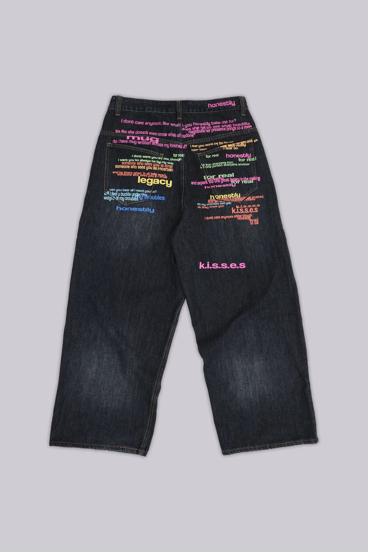 Colorful Letter Slogan Oversized Dark Jeans