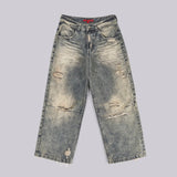 Distressed Muddy Washed Grey Oversized Jeans