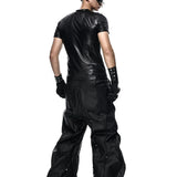 Waxed drawstring pants with side studs
