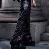 SSN V.05 SNAKE SKIN DENIM DISTRESSED FLARED PANTS - DARK RED（LIMITED EDITION)