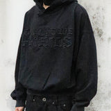 "Soloman" Embroidered Hoodie in Washed Black