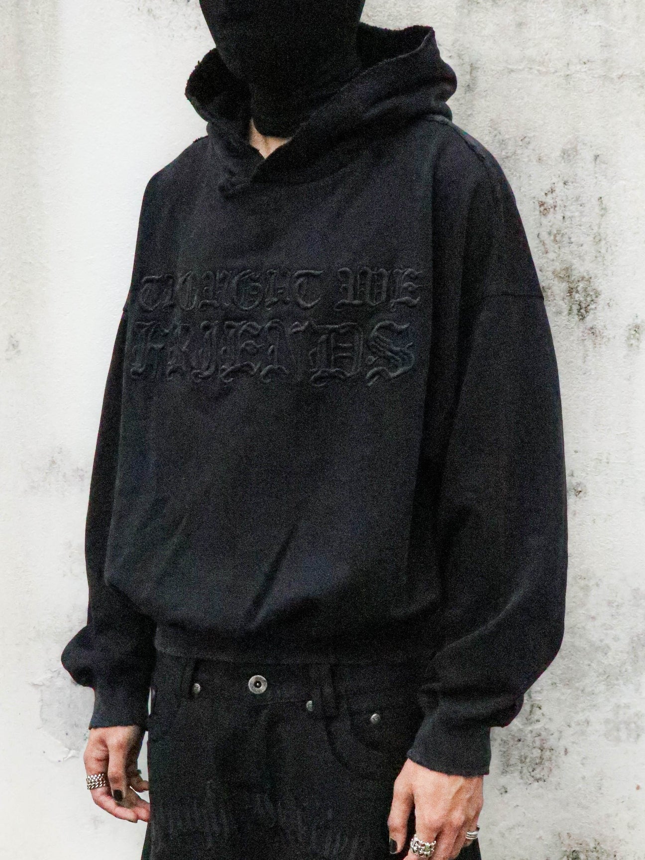 "Soloman" Embroidered Hoodie in Washed Black