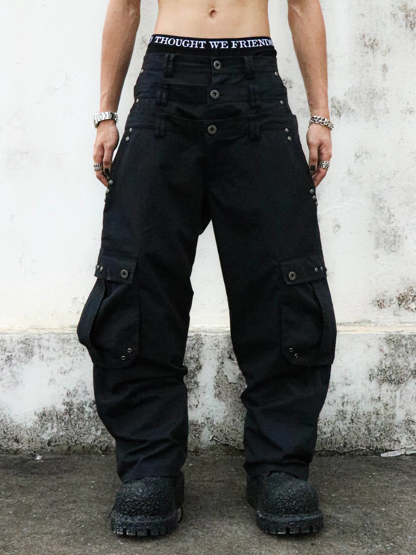 "Lex" Triple-layered Cargo Pants in Black