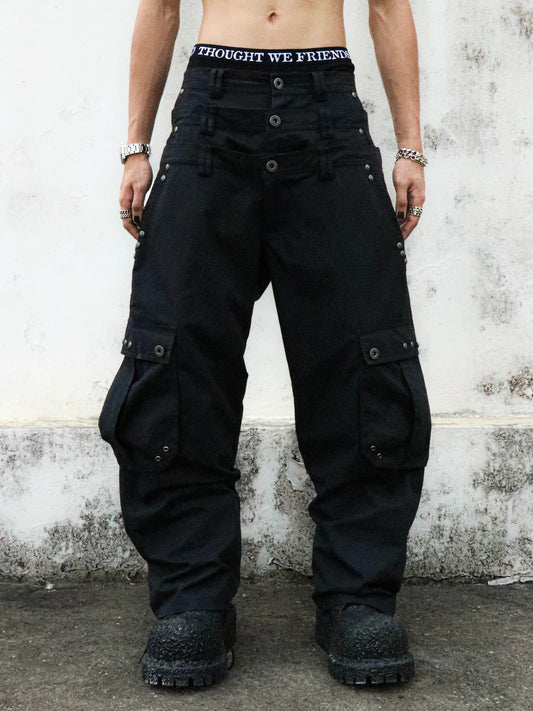 "Lex" Triple-layered Cargo Pants in Black