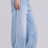 Light Blue Washed Shimmering Silver Studded Colossus Jeans