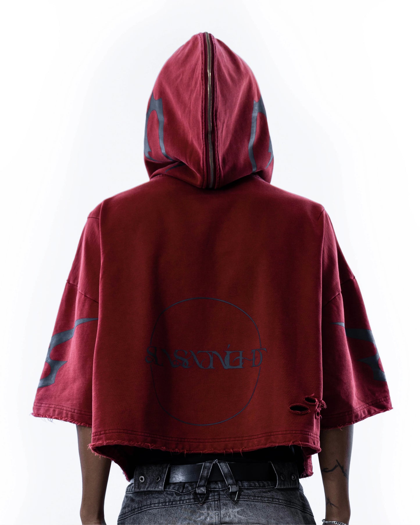 【SATSUN NIGHT】<it n0t black white> - SHORT JACKET - WASHED DRAK RED</it>