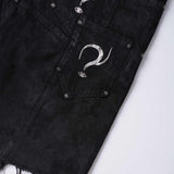 ”Truth“ Printed Distressed Knee Waxed Cloud Work Jorts
