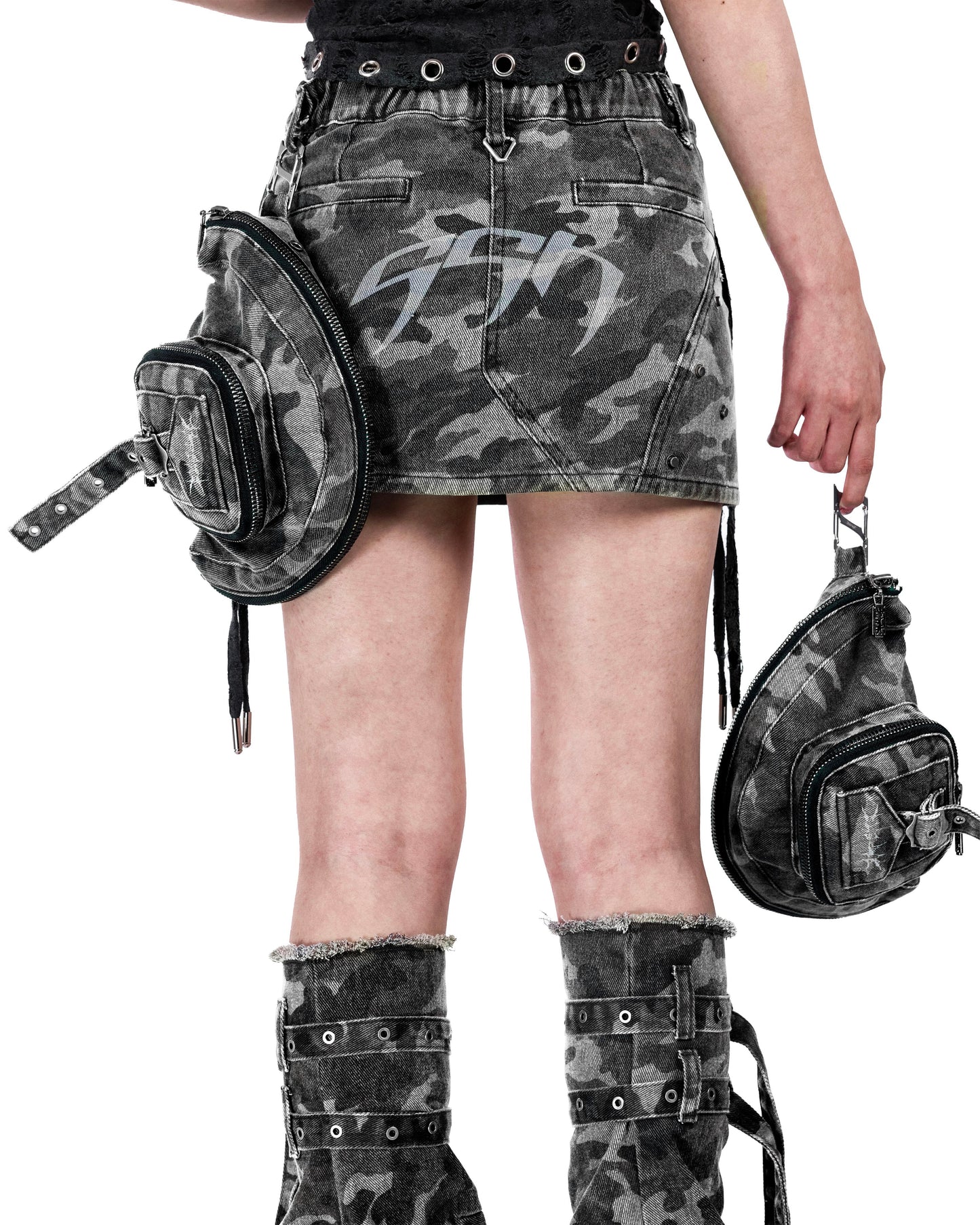 【SATSUN NIGHT】<street-camo> WASHED SKIRT TWINS BAG - CAMO GRAY</street-camo>