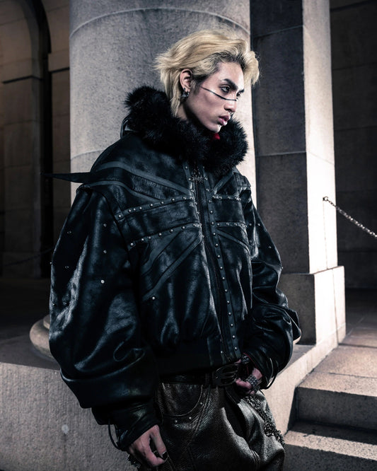 【SATSUN NIGHT】SSN V.05 BRITISH FLAG DESIGN LEATHER JACKET NO. 99 - DOUBLE-SIDED BLACK & DARK RED（PRE-ORDER)