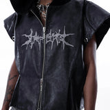 【SATSUN NIGHT】<IT's N0T BLACK & WHITE>  LEATHER VEST - BLACK