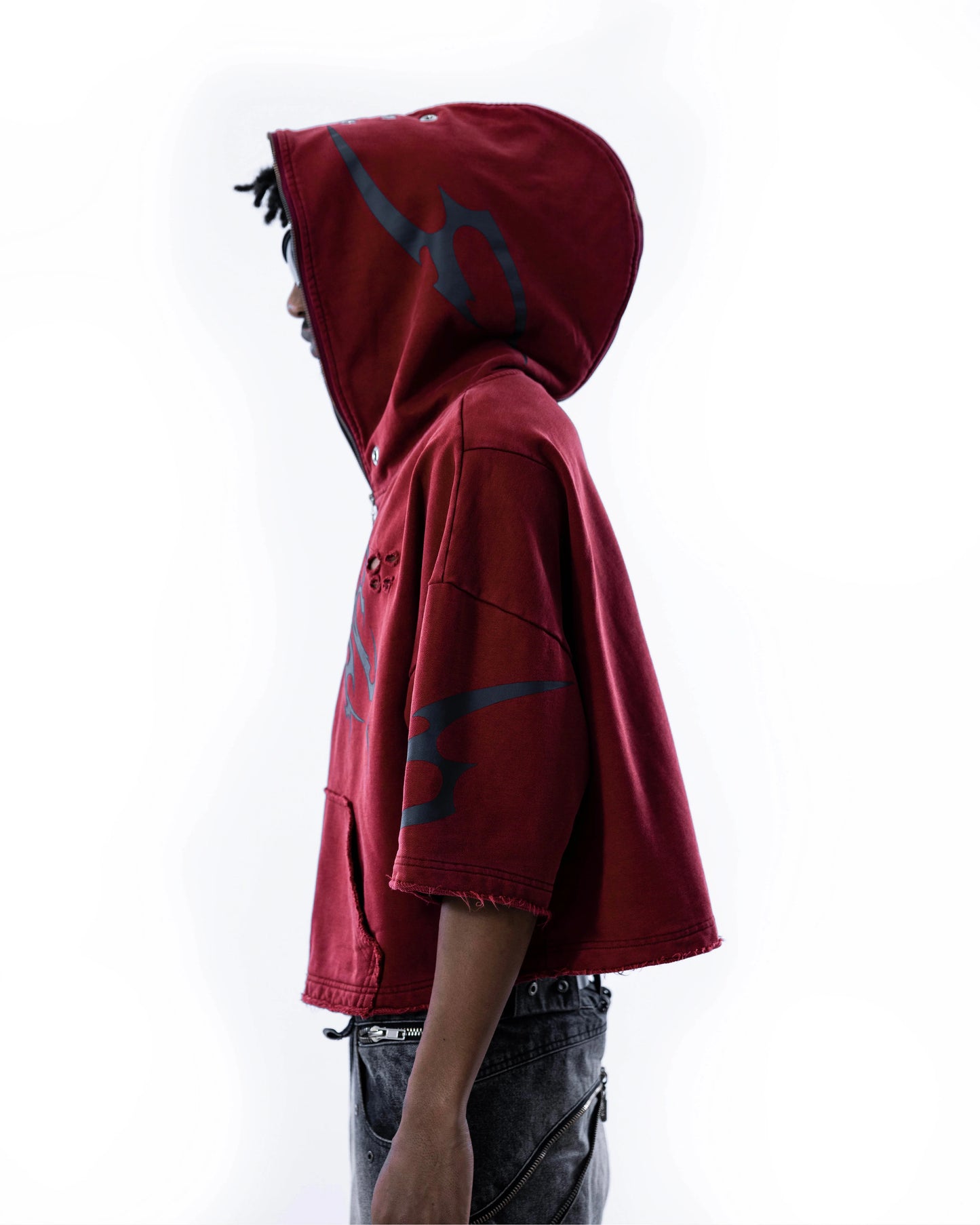 【SATSUN NIGHT】<it n0t black white> - SHORT JACKET - WASHED DRAK RED</it>