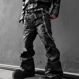 Double Waist Flare Waxed Pants