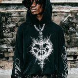 "Alis" Printed Necklace Hoodie in Washed Black