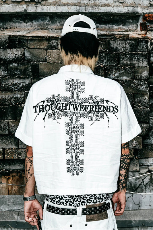 【THOUGHT WE FRIENDS】"Cassian" Embroidered Work Shirt in White
