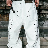 "Devlin" Studded Waxed Baggy Denims in White