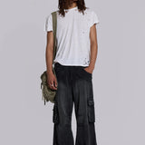 Faded Black Cargo Studded Drawstring Multi-Pocket Jeans