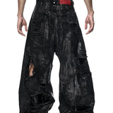 Black Wax Ripped Wide Pants