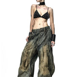 Multi Rivet Dirt Washed Wide Pants