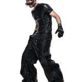 Waxed drawstring pants with side studs