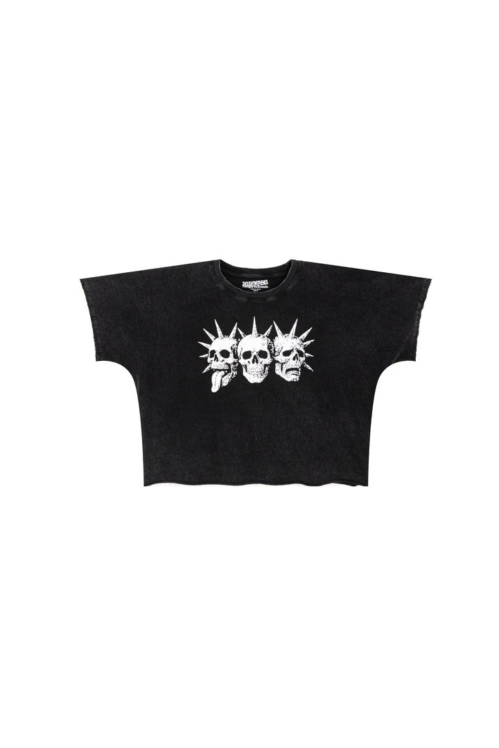 【THOUGHT WE FRIENDS】"Tavius" 3 Faces Loose T-shirt in Washed Black