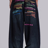 Colorful Letter Slogan Oversized Dark Jeans