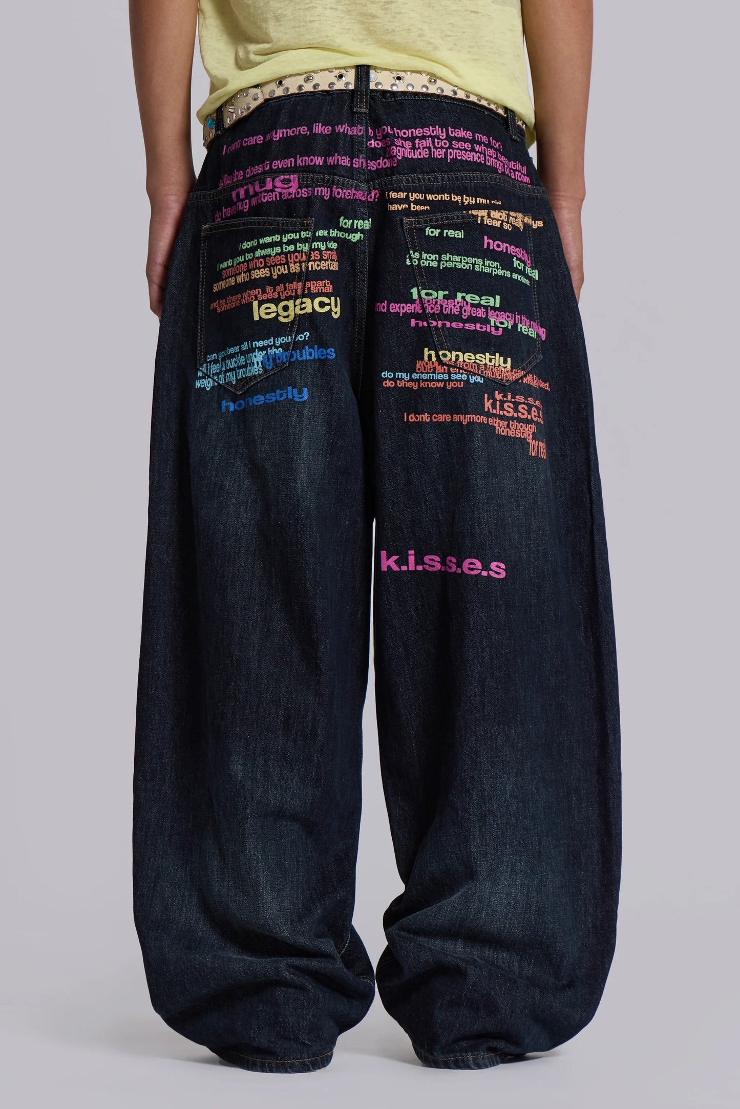 Colorful Letter Slogan Oversized Dark Jeans