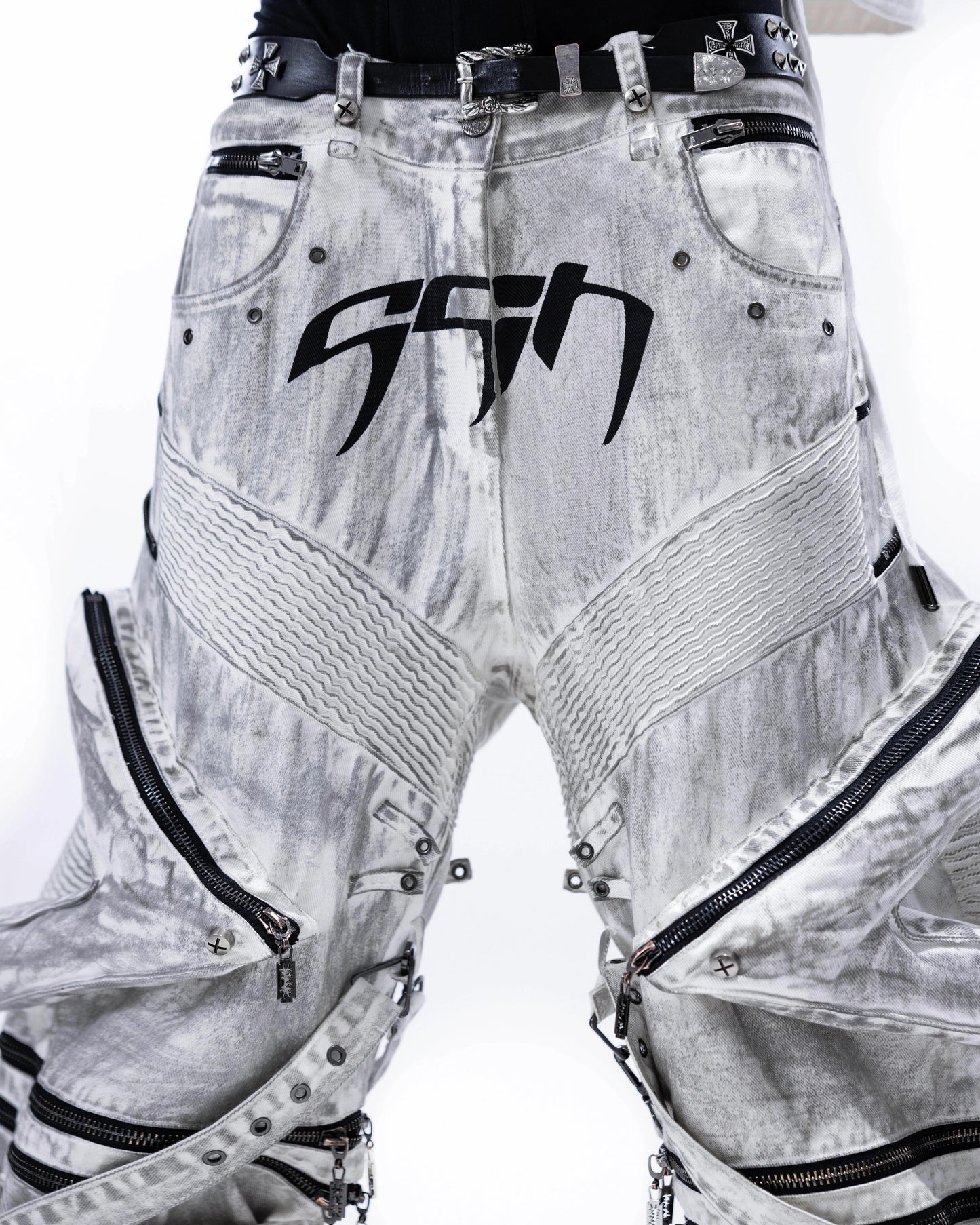 【SATSUN NIGHT】<IT's N0T BLACK & WHITE> HEAVY-DUTY DENIM PANTS - POLLUTED WHITE