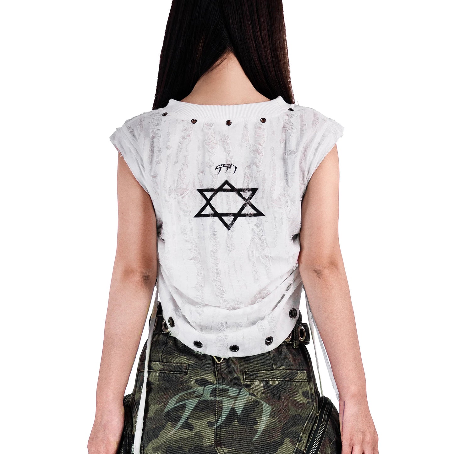 【SATSUN NIGHT】<DEVIL^ANGEL FRIENDSHIP>  GRUNGE TANK - WHITE