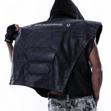 【SATSUN NIGHT】<IT's N0T BLACK & WHITE>  LEATHER VEST - BLACK