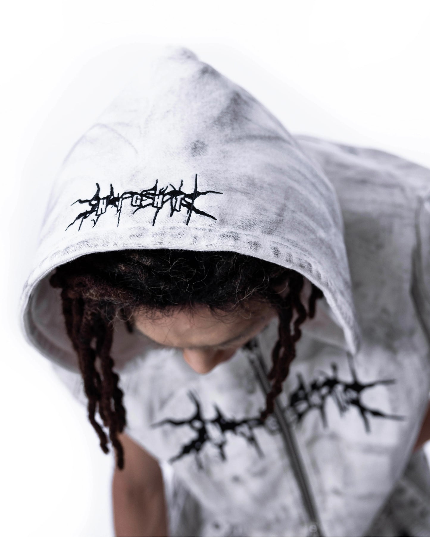 【SATSUN NIGHT】<it n0t black white> LEATHER VEST - POLLUTED WHITE</it>