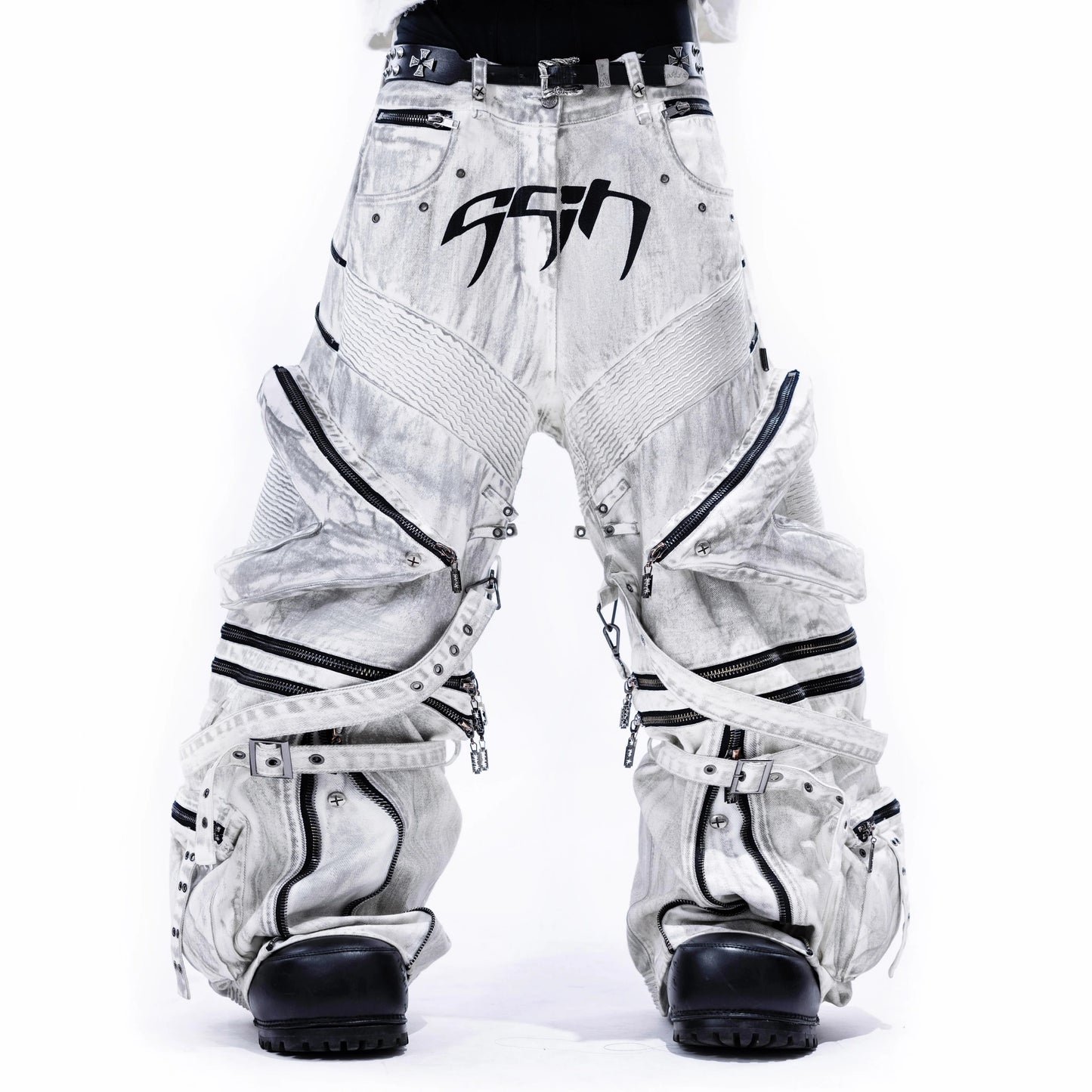 【SATSUN NIGHT】<IT's N0T BLACK & WHITE> HEAVY-DUTY DENIM PANTS - POLLUTED WHITE