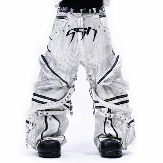 【SATSUN NIGHT】<IT's N0T BLACK & WHITE> HEAVY-DUTY DENIM PANTS - POLLUTED WHITE