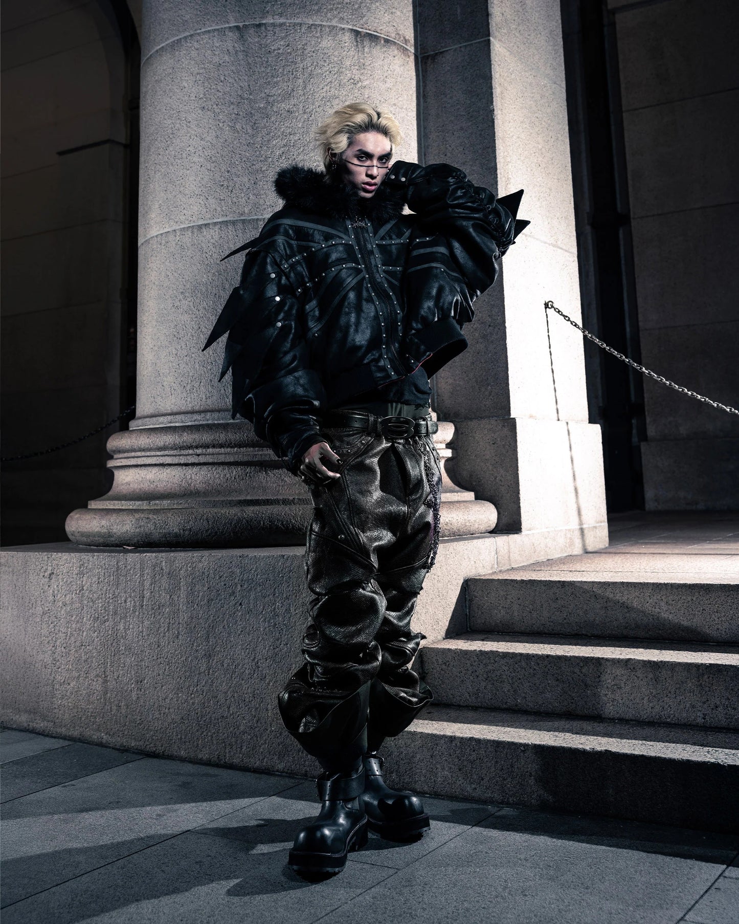 【SATSUN NIGHT】SSN V.05 BRITISH FLAG DESIGN LEATHER JACKET NO. 99 - DOUBLE-SIDED BLACK & DARK RED（PRE-ORDER)