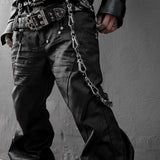 Double Waist Flare Waxed Pants