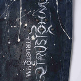 “Relationship“ Printed Splashed Ink Washed Jeans in Blue