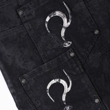 “Lies” Double-Daggers Printed Waxed Cloud Baggy Jeans
