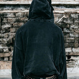 "Alis" Printed Necklace Hoodie in Washed Black