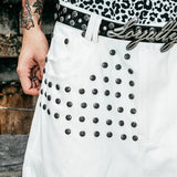 "Devlin" Studded Waxed Baggy Denims in White