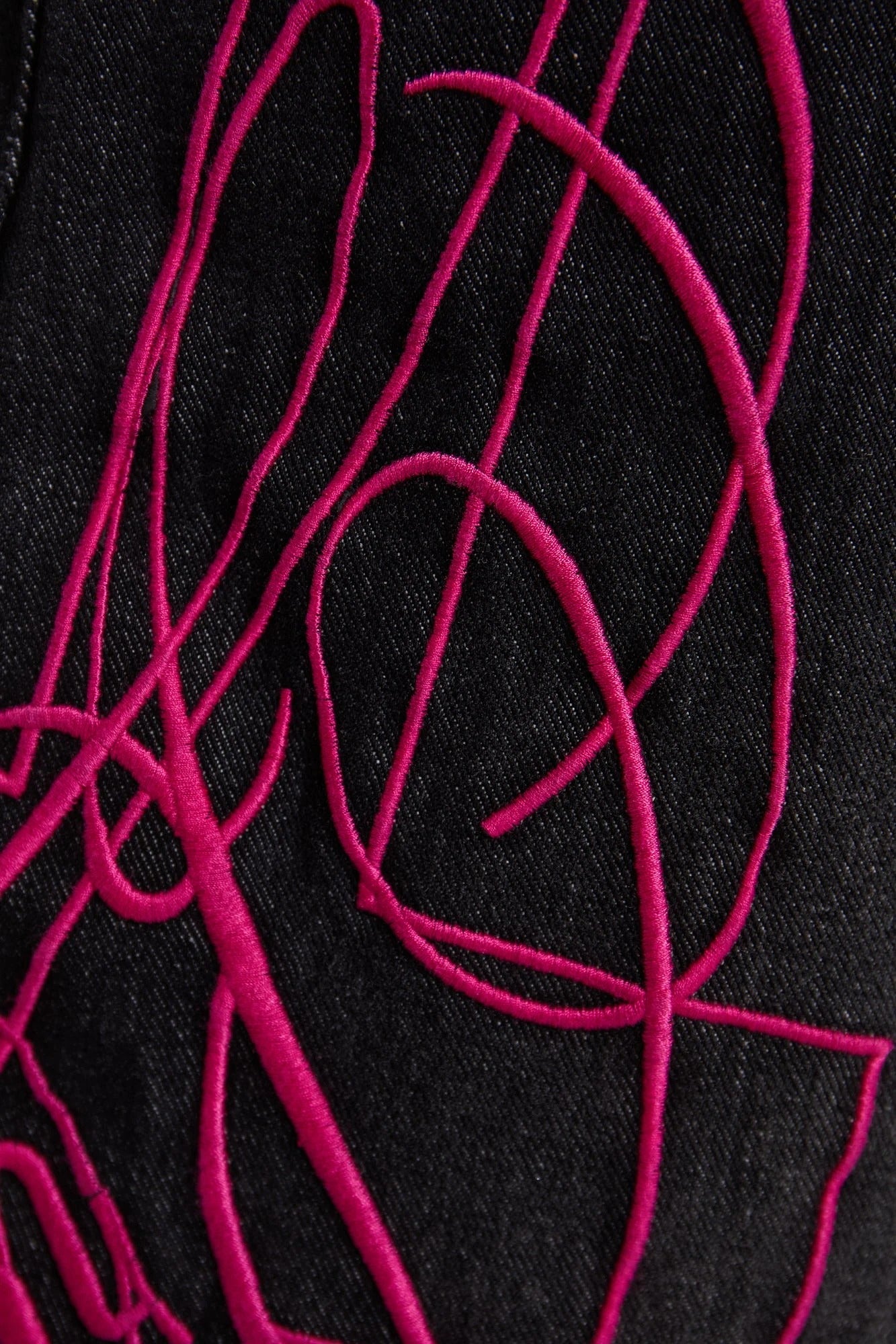 Super Baggy Washed Black Pink Embroidered Retro Jeans