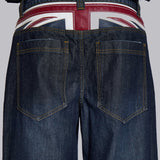 Faux Leather Applique Union Jack Indigo Colossus Baggy Jeans