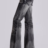 Washed Black Slim Fit Whiskered Flare Jeans