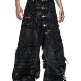 Black Wax Ripped Wide Pants